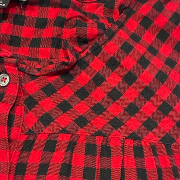 Talbots Women's Black Red Plaid Cotton Long Sleeve Button Ruffle Collar Shirt L - Picture 3 of 11